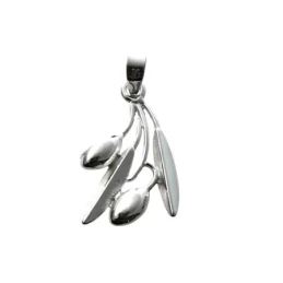 Colgante plata Ley 925m rama olivo 25mm. aceitunas hojas liso
