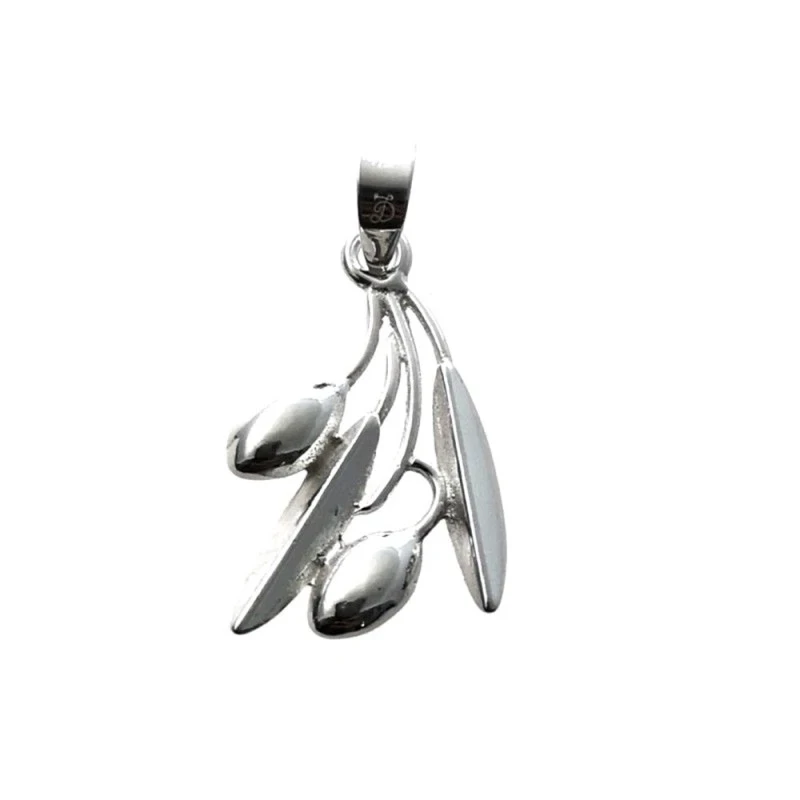 Colgante plata Ley 925m rama olivo 25mm. aceitunas hojas liso