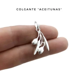 Colgante plata Ley 925m rama olivo 25mm. aceitunas hojas liso