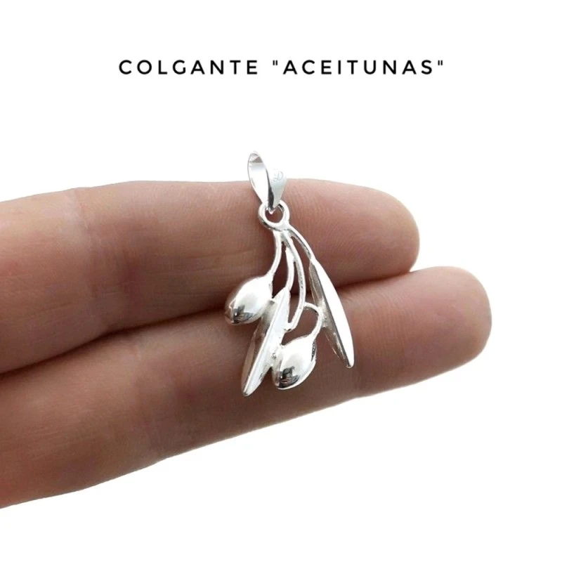 Colgante plata Ley 925m rama olivo 25mm. aceitunas hojas liso