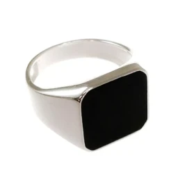 Sello Plata Ley 925m cuadrado hombre cabeza esmalte liso negro