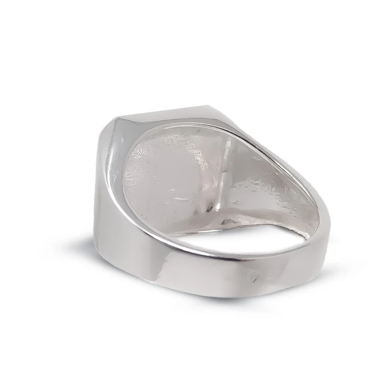 Sello Plata Ley 925m cuadrado hombre cabeza esmalte liso negro