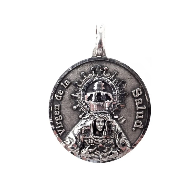 Virgen de la Salud medalla plata Ley 925m colgante 24 mm. maciza deta