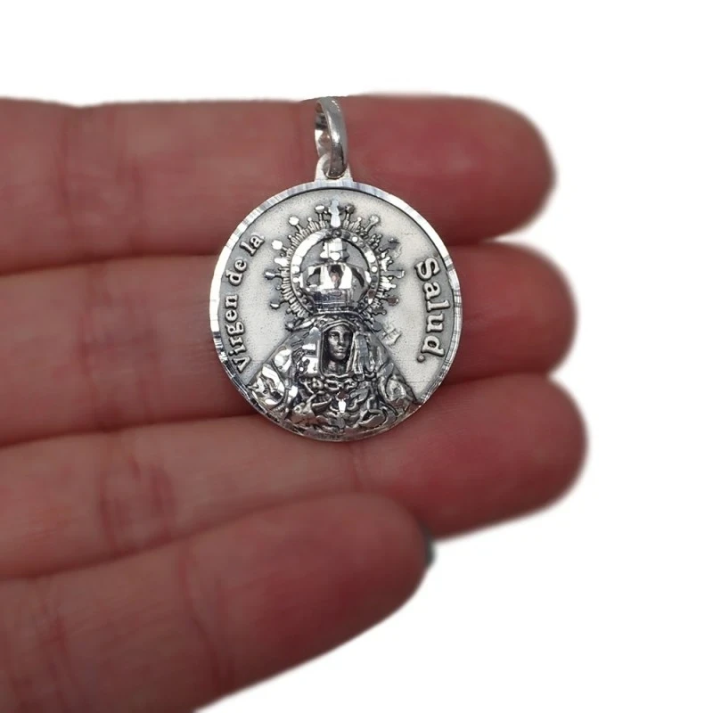 Virgen de la Salud medalla plata Ley 925m colgante 24 mm. maciza deta