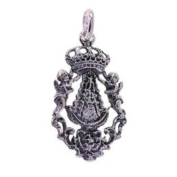 Virgen del Rocío Colgante Plata Ley 925m unisex 27 mm. oxidada detall