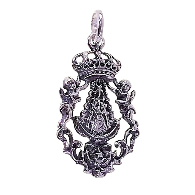 Virgen del Rocío Colgante Plata Ley 925m unisex 27 mm. oxidada detall