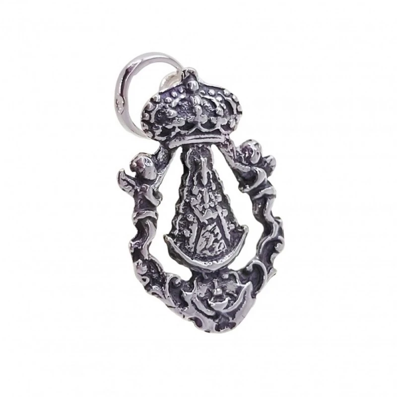 Virgen del Rocío Colgante Plata Ley 925m unisex 23 mm. oxidado detall