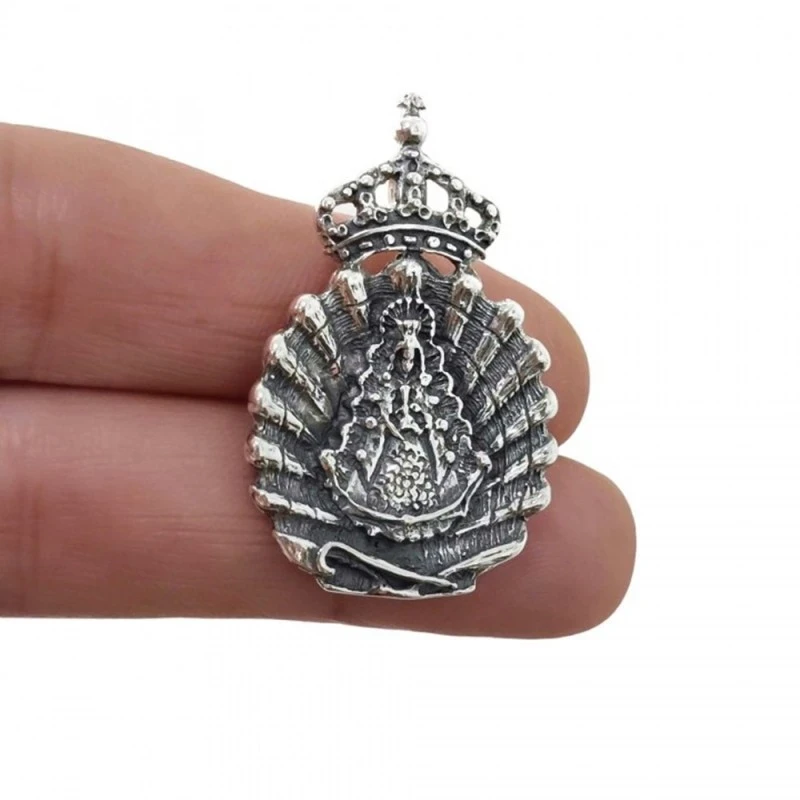 Virgen del Rocío Colgante Plata Ley unisex 36 mm. concha oxidada silu