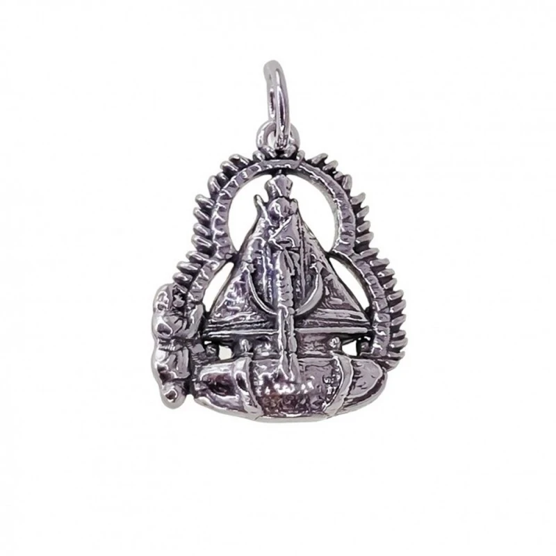 Virgen de la Cabeza Colgante Plata Ley 925m unisex 22 mm. oxidado det