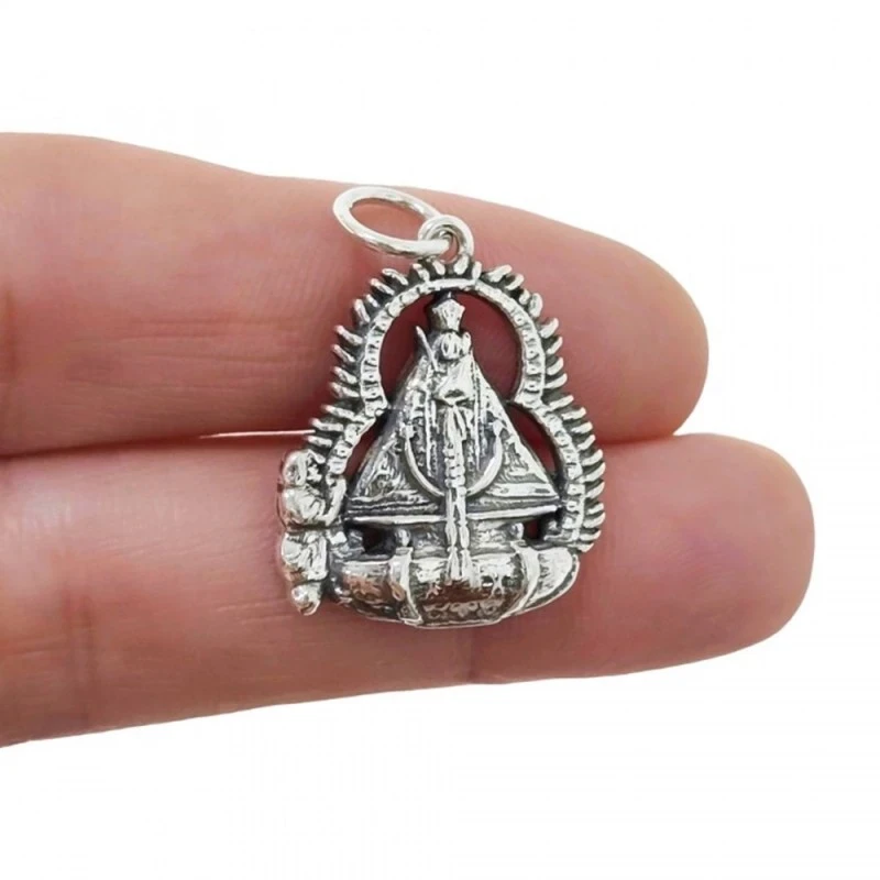 Virgen de la Cabeza Colgante Plata Ley 925m unisex 22 mm. oxidado det