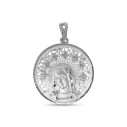 Virgen de la Alegría Plata Ley 925m maciza 24 mm. calada circonitas.