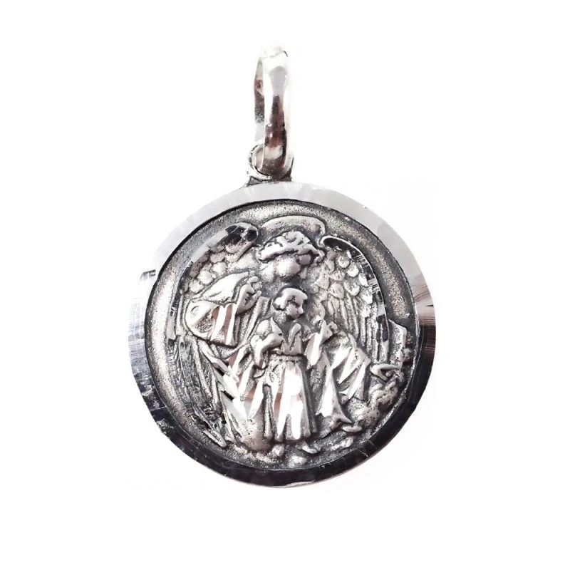 Ángel de la Guarda medalla plata Ley 925m maciza 19 mm. colgante bise