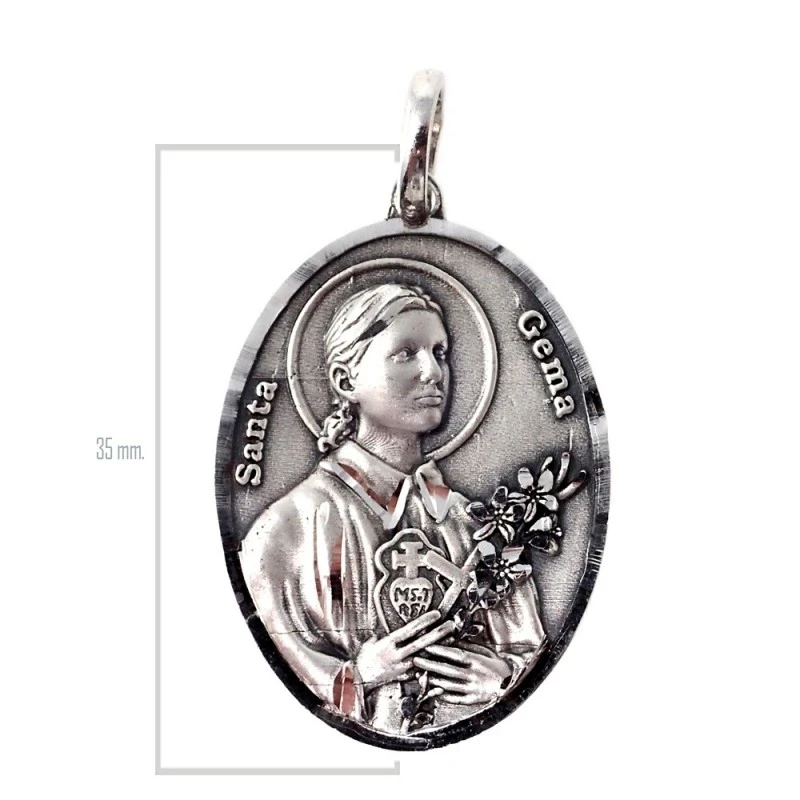 Santa Gema medalla plata Ley 925m colgante 35 mm. ovalada maciza deta