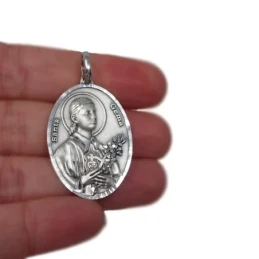 Santa Gema medalla plata Ley 925m colgante 35 mm. ovalada maciza deta