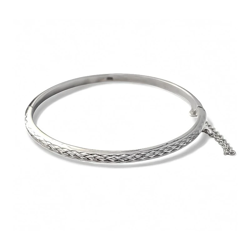 Pulsera Rígida Media Caña en Plata de Ley 925m de 60 mm. interior det
