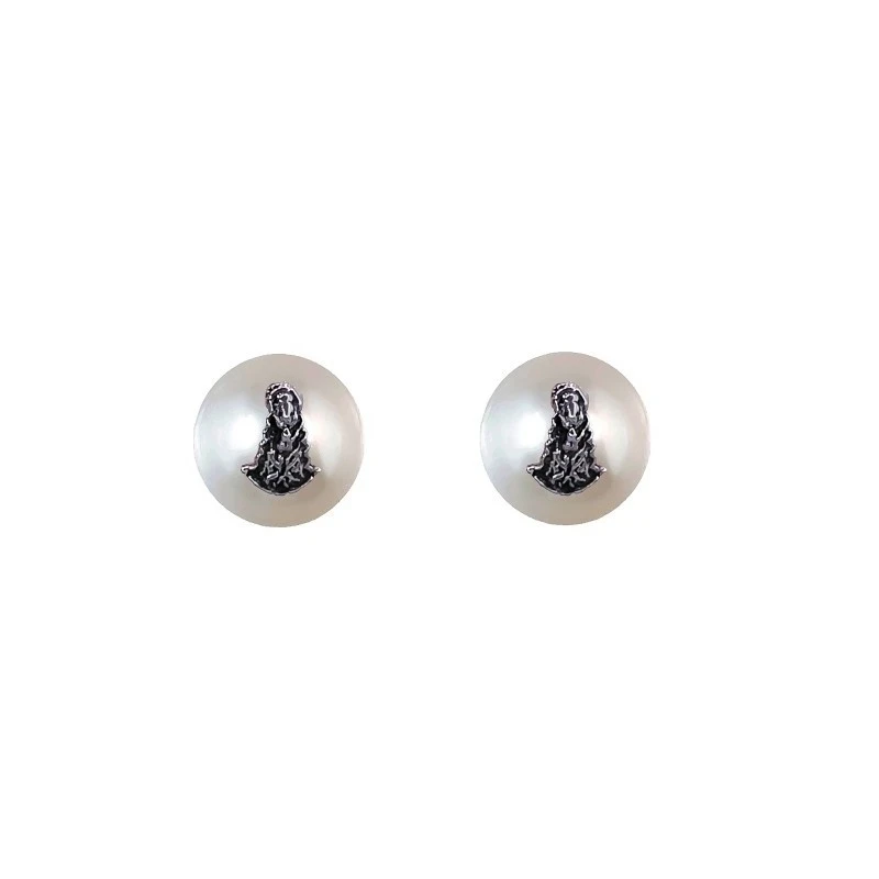 Pendientes plata Ley 925m mujer perla 8 mm. Virgen del Rocío centro