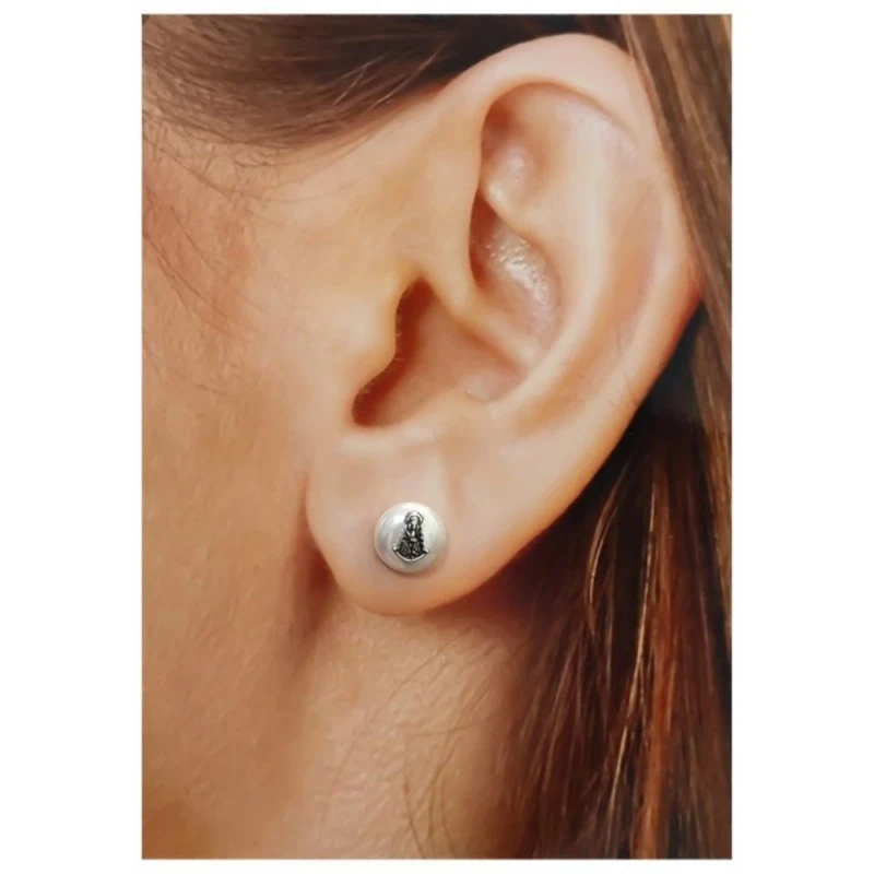 Pendientes plata Ley 925m mujer perla 8 mm. Virgen del Rocío centro