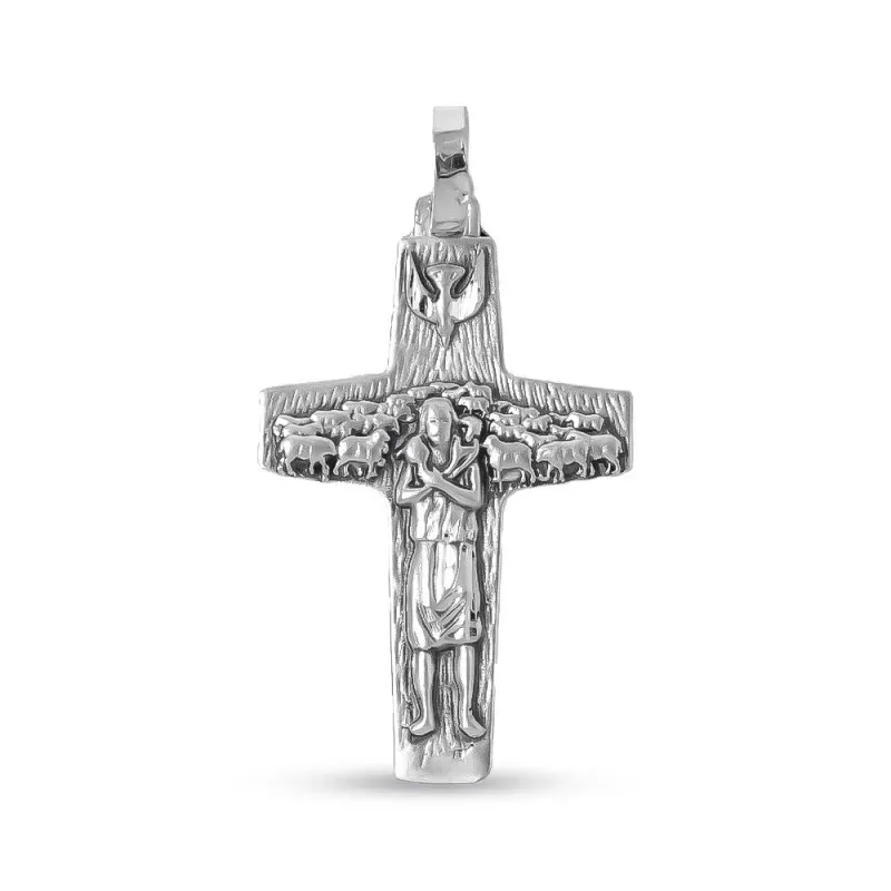 Cruz Buen Pastor Colgante Plata Ley 925m macizo 37 mm. Papa Francisco