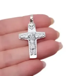 Cruz Buen Pastor Colgante Plata Ley 925m macizo 37 mm. Papa Francisco