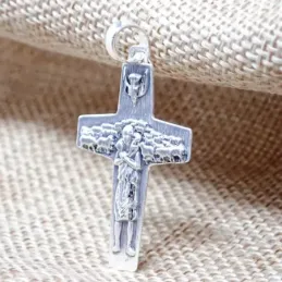 Cruz Buen Pastor Colgante Plata Ley 925m macizo 37 mm. Papa Francisco