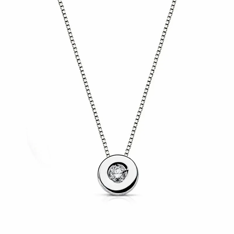 Colgante oro blanco 18k con cadena diamante brillante 0.05ct [AA1797]