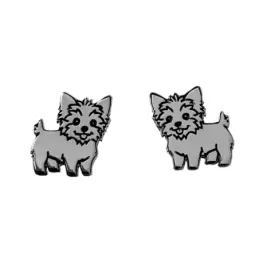 Pendientes plata Ley 925m. niña motivo perro Yorkshire 9mm. láser cierre presión