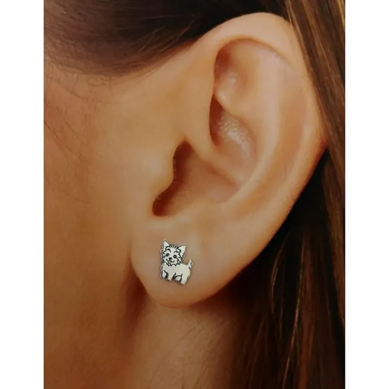 Pendientes plata Ley 925m. niña motivo perro Yorkshire 9mm. láser cierre presión