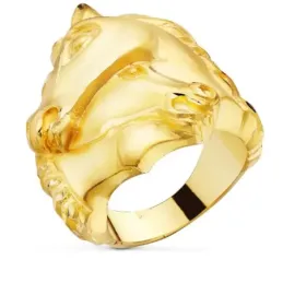 Sello oro 18k hombre cabeza caballos entrelazados laterales tallados