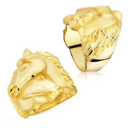 Sello oro 18k hombre cabeza caballos entrelazados laterales tallados