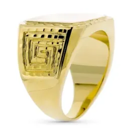Sello oro 18k hombre macizo detalles tallados cabeza laterales ancho