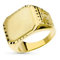 Sello oro 18k hombre macizo detalles tallados cabeza laterales ancho