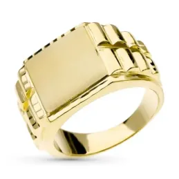 Sello oro 18k hombre cabeza cuadrada ancho 14 mm. detalles tallados b