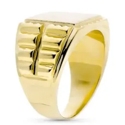 Sello oro 18k hombre cabeza cuadrada ancho 14 mm. detalles tallados b