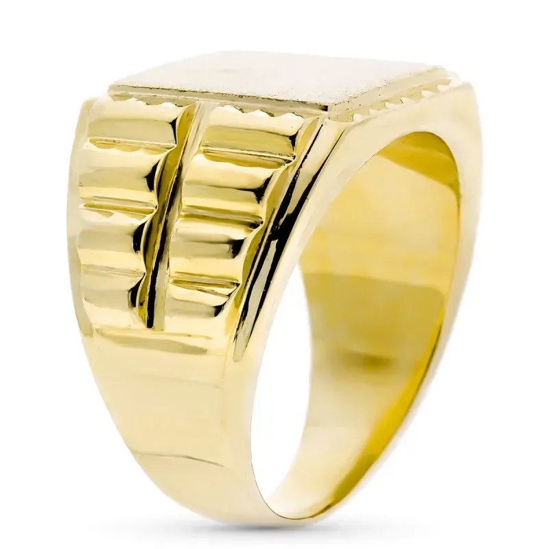 Sello oro 18k hombre cabeza cuadrada ancho 14 mm. detalles tallados b