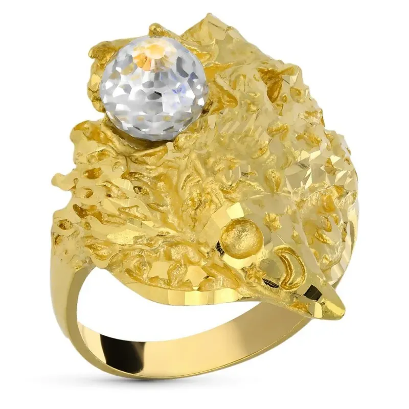Sello oro 18k hombre mago detalles tallados bola cristal