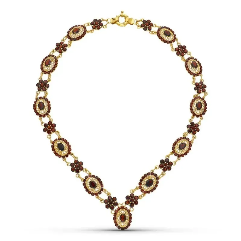 Gargantilla oro 18k mujer piedras granate combinadas formas cierre ti