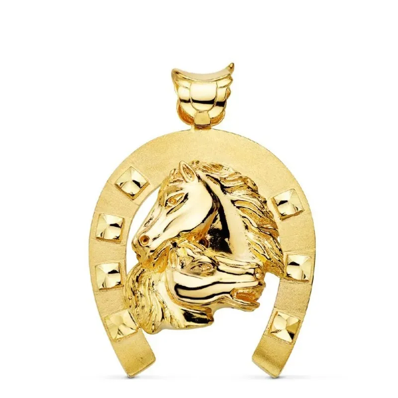 Colgante oro 18k hombre 50 mm. herradura combinada dos cabezas caball