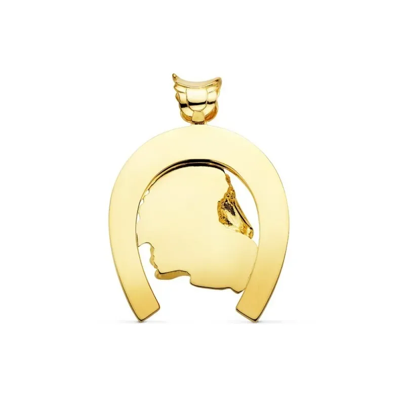 Colgante oro 18k hombre 50 mm. herradura combinada dos cabezas caball