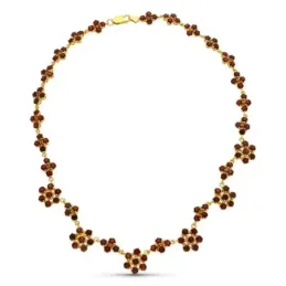 Gargantilla oro 18k mujer eslabones cuajos granate rosetas combinadas