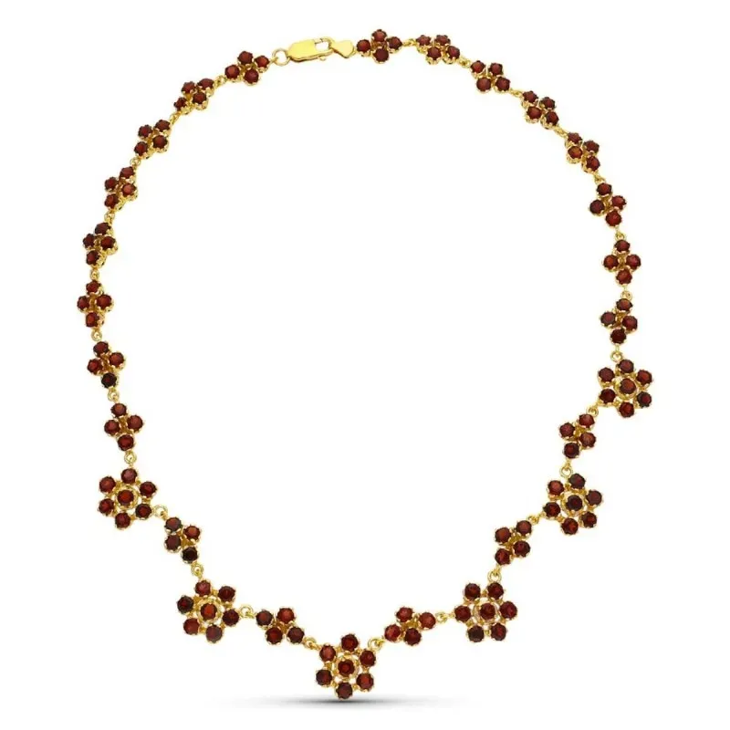 Gargantilla oro 18k mujer eslabones cuajos granate rosetas combinadas