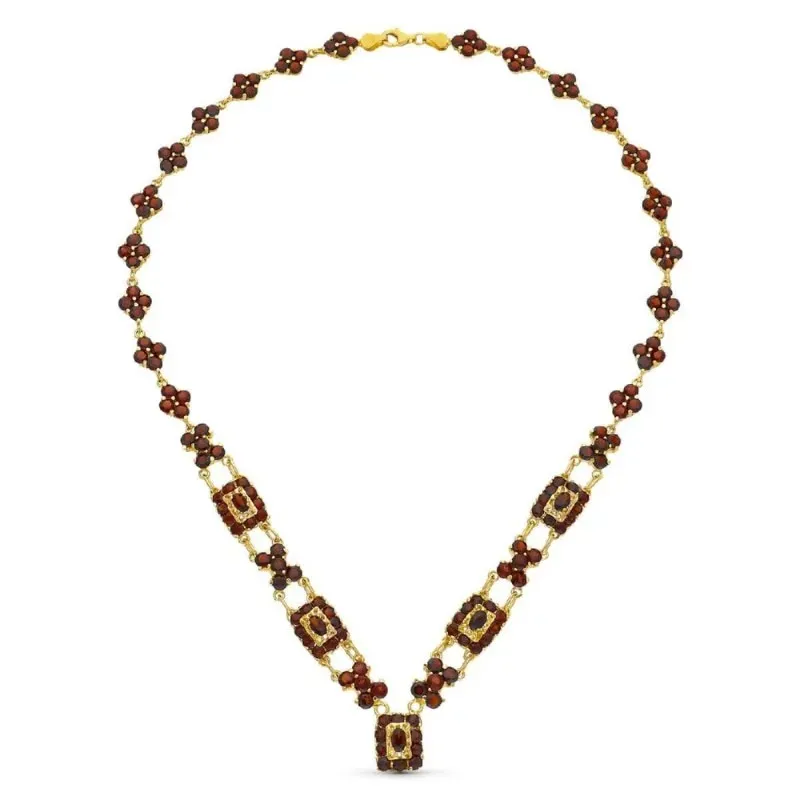 Gargantilla oro 18k mujer formas piedras granate combinadas mosquetón