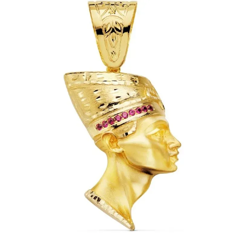 Colgante oro 18k unisex Esfinge Nefertiti 50 mm. relista circonitas c