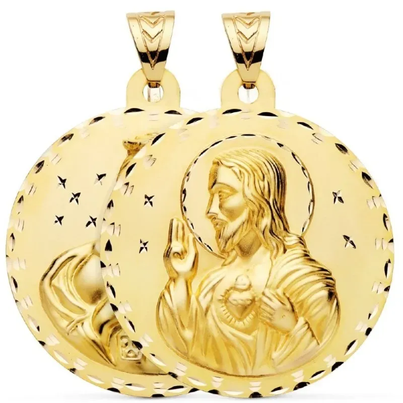 Virgen del Carmen Corazón de Jesús escapulario oro 18k unisex 55 mm.