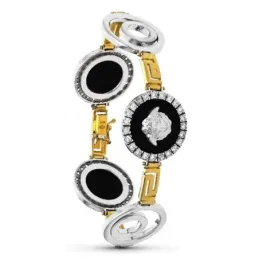 Pulsera oro bicolor 18k mujer círculos medusa centro borde circonitas