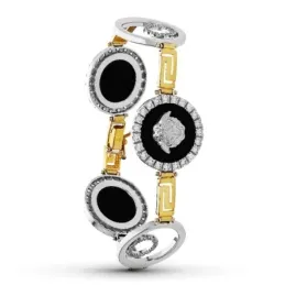 Pulsera oro bicolor 18k mujer detalle medusa centro circonitas eslabó