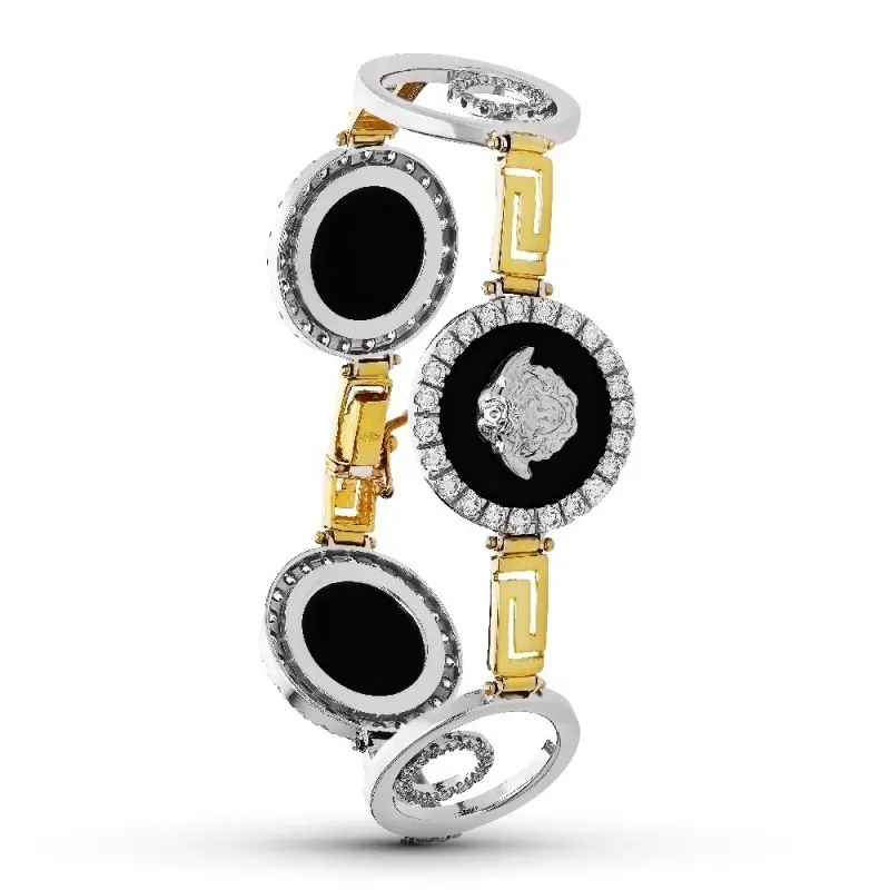 Pulsera oro bicolor 18k mujer detalle medusa centro circonitas eslabó