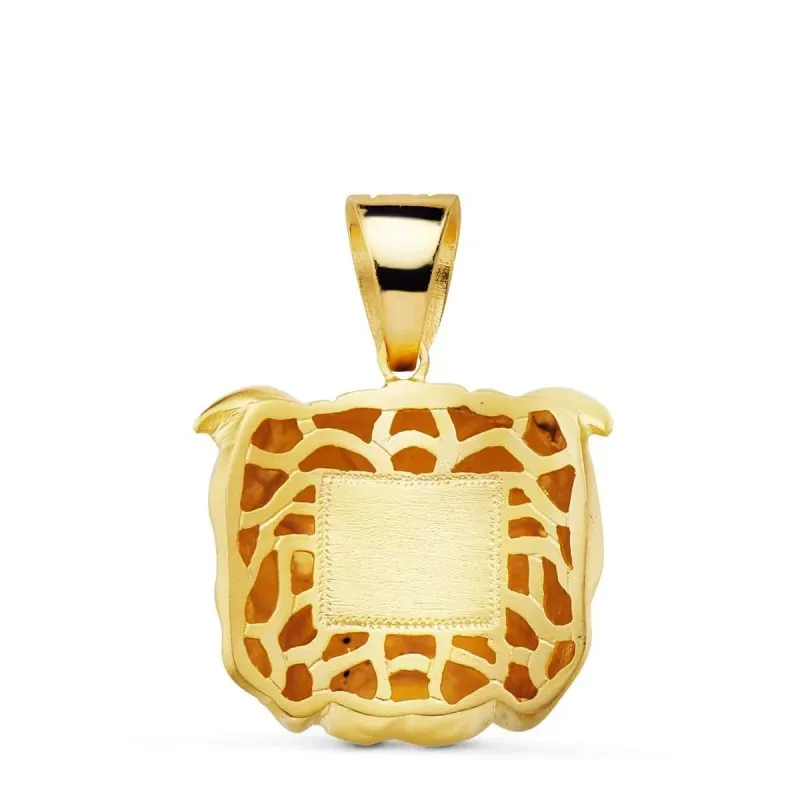 Colgante cabeza bulldog inglés oro 18k unisex 27 mm. detalles tallado