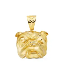 Colgante cabeza bulldog inglés oro 18k unisex 27 mm. detalles tallado