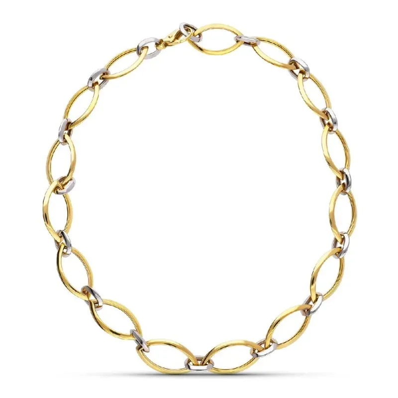 Gargantilla oro bicolor 18k mujer eslabones ovalados mosquetón