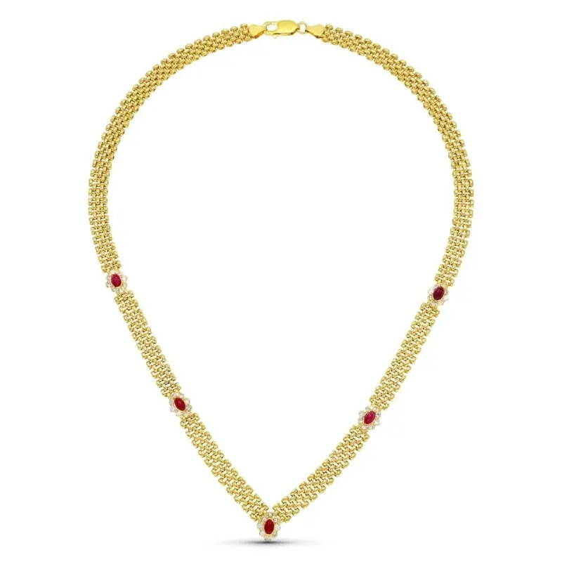 Gargantilla oro 18k mujer panter piedras rubí combinadas circonitas m